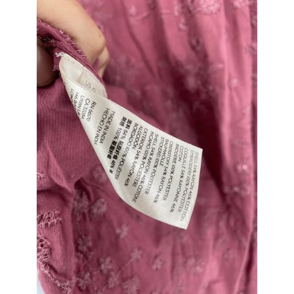 ANTHROPOLOGIE PILCRO BUTTON FRONT EMBROIDERED ROSE PINK XL - Picture 4 of 6